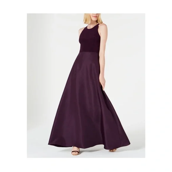 Adrianna Papell Dress Purple Sleeveless Jewel Neck Full-Length Evening Gown NWT - Picture 7 of 13